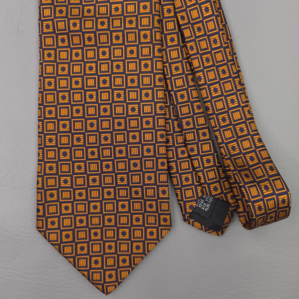 Jos A Bank Tie Mens One Size Orange Silk Geometric Jacquard Necktie Italy 59"